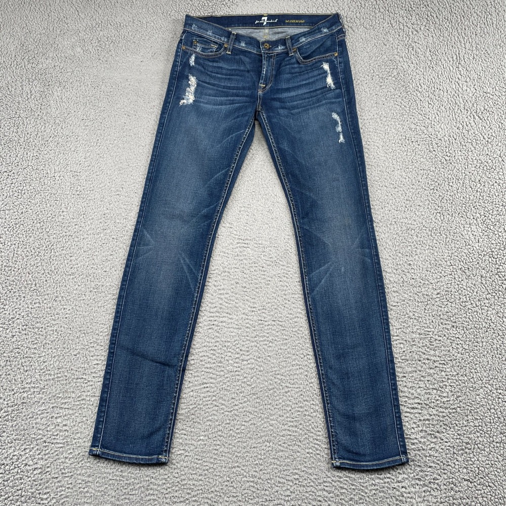 7 For All Mankind Jeans Womens 30 Blue Roxanne Slim Fit Distressed Low Rise